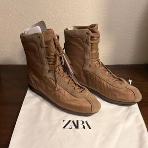 Zara Women’s Tan Lace-Up High Top Sneakers